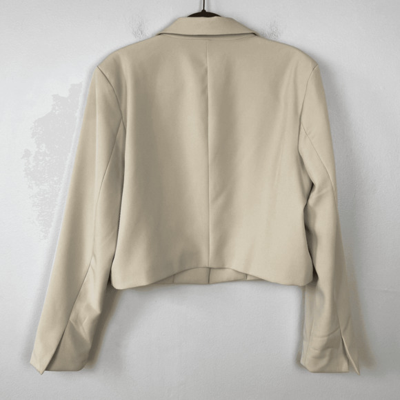 Avec Les Fill Beige Cropped Blazer Stretch Sand Office Single Button Size XL - Picture 5 of 9